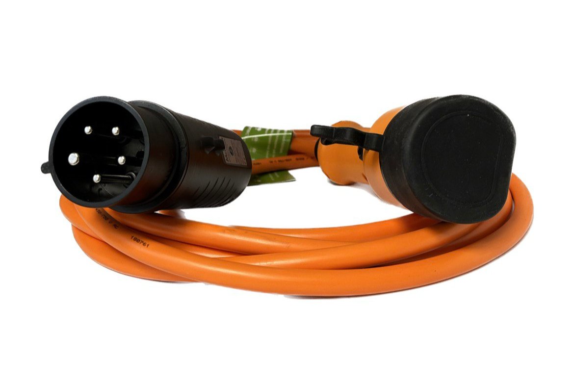 Laddkabel Typ 2, trefas, 400V, 6-16A, 5m med JFB, Orange